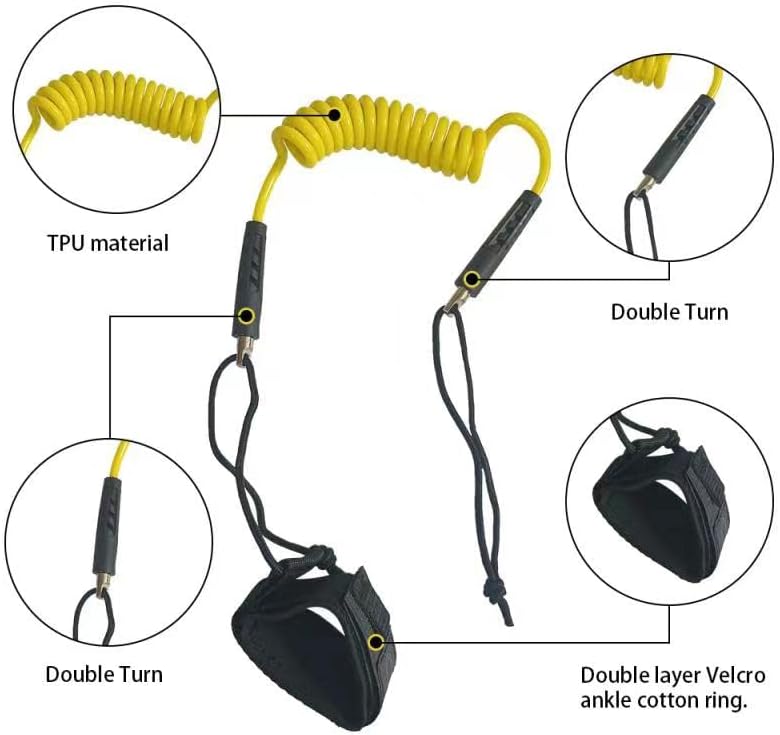 iBoard Bodyboard Leash Coiled Rope 4FT |Surf Accessories Replacement Surfboard Leash Red and Yellow - Image 2